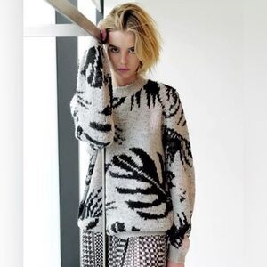 Le Superbe Sweater in Tropi-Call Crewneck Grey Black Pink XS Reg. $325 NWT